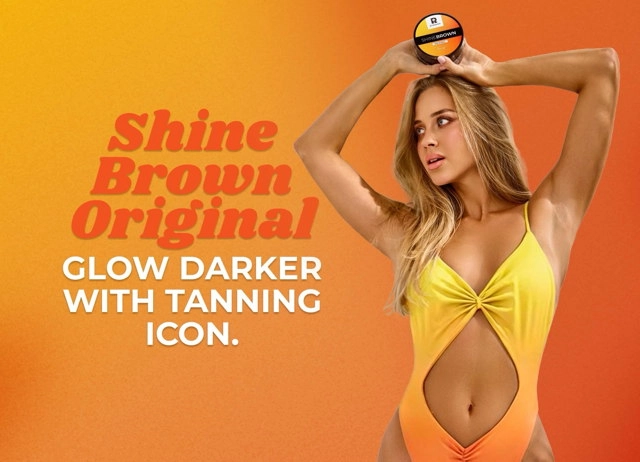 Shine Brown Original campaign: glow darker with tanning icon