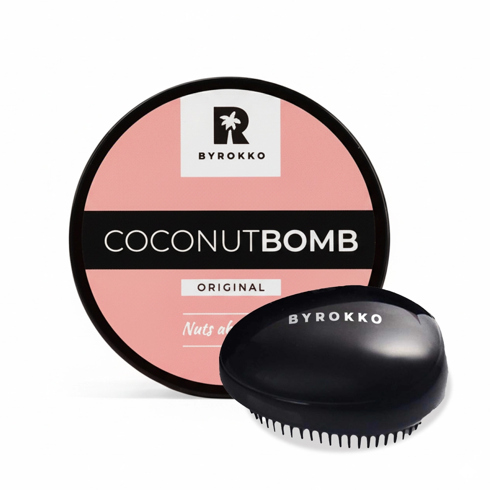 Coconut Bomb hair mask with a brush